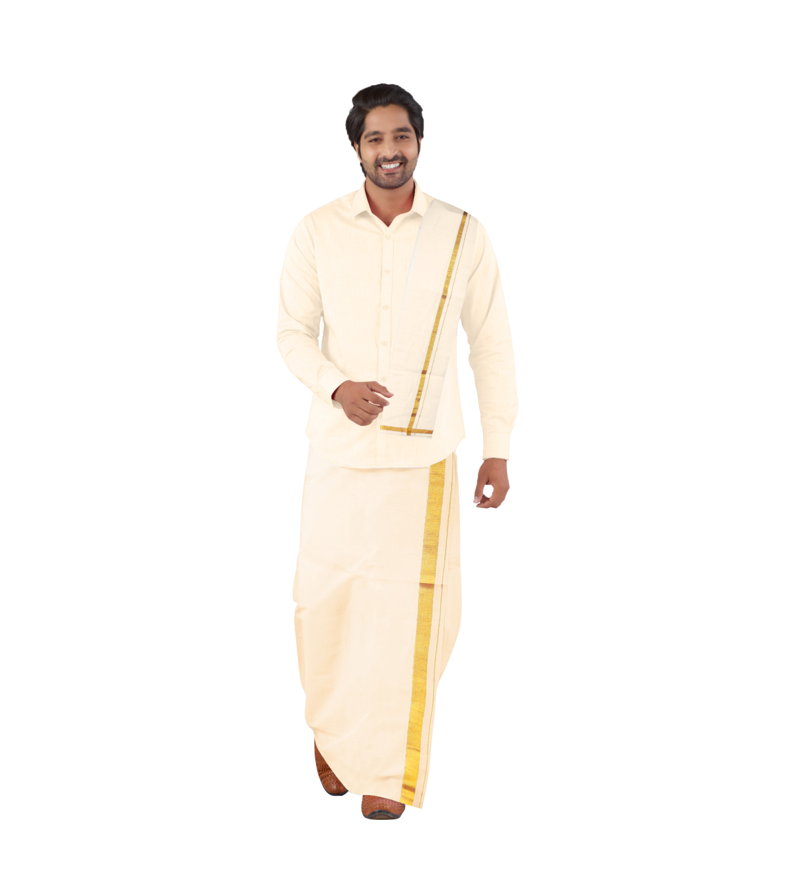 Abaranji Men shirt and dhoti  cream color combo set
